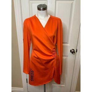 OFF-WHITE C/O Virgil Abloh Orange Wrap Jersey Cady Dress NWT $905, Size 8 | 42
